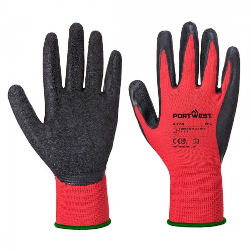 A174 - Flex Grip Latex Glove - Red/Black