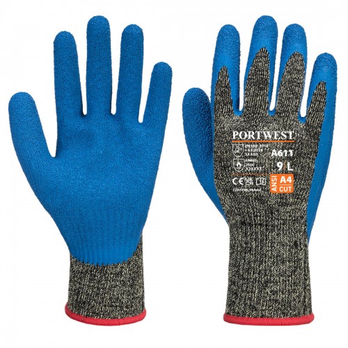 A611 - Aramid HR Cut Latex Glove - Black/Blue