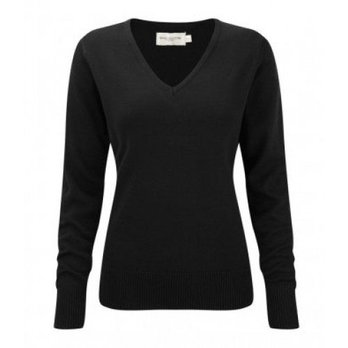 710F - Russell Ladies V-neck Knitted Pullover | BLACK