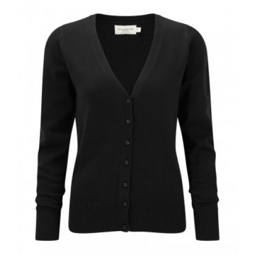 715F - Russell Ladies V-neck Knitted Cardigan | BLACK