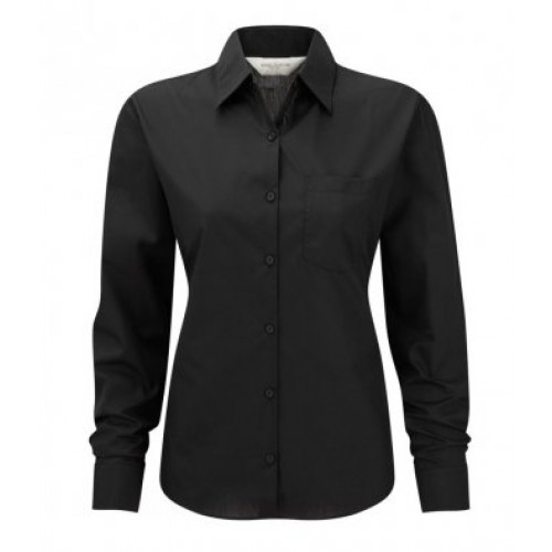 934F - Ladies L/s Poplin Shirt | BLACK