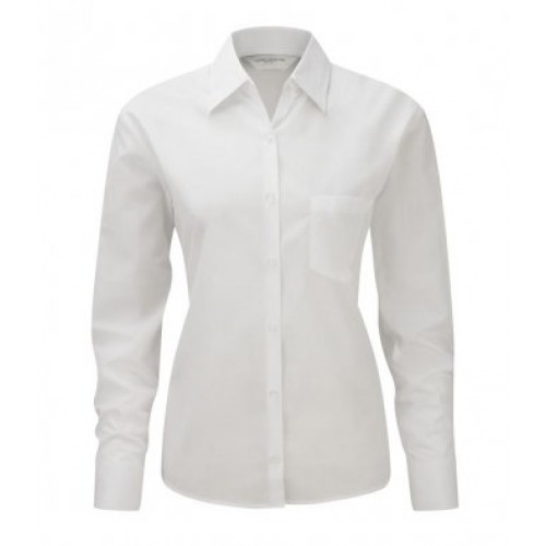 934F - Ladies L/s Poplin Shirt | WHITE