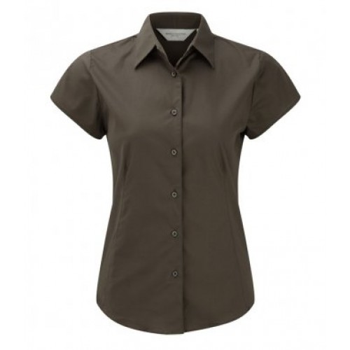 947F - Ladies S/s Easy Care Fitted | CHOCOLATE