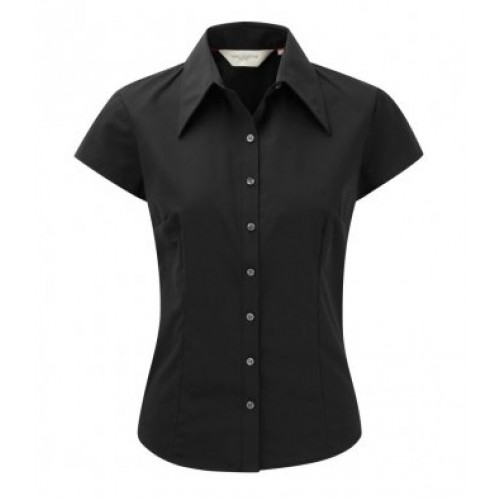 955F - Ladies Cap Sleeve Tencel Shirt | BLACK