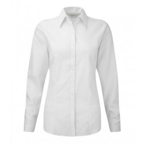 962F - Ladies L/s Herringbone Shirt | WHITE