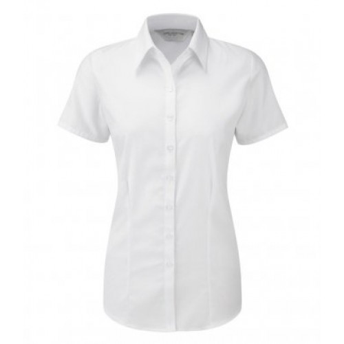 963F - Ladies S/s Herringbone Shirt | WHITE
