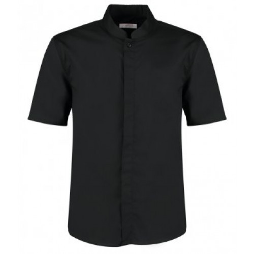 KK122 - S/s Mandarin Collar Shirt | BLACK
