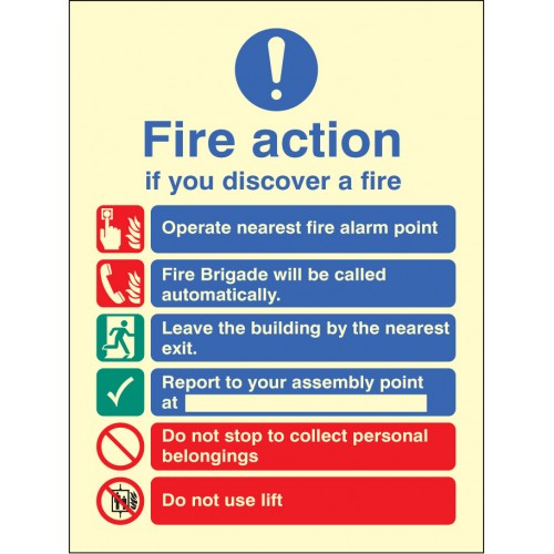 Fire Action Auto Dial With Lift | 300x250mm |  Photoluminescent S/a Vinyl
