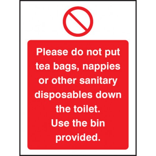 Please Do Not Put Tea Bags Etc Down Toilet Use Bins Provided | 100x75mm |  Rigid Plastic