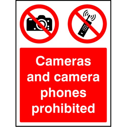 Cameras And Camera Phones Prohibited Self Adhesive Vinyl 300x100mm