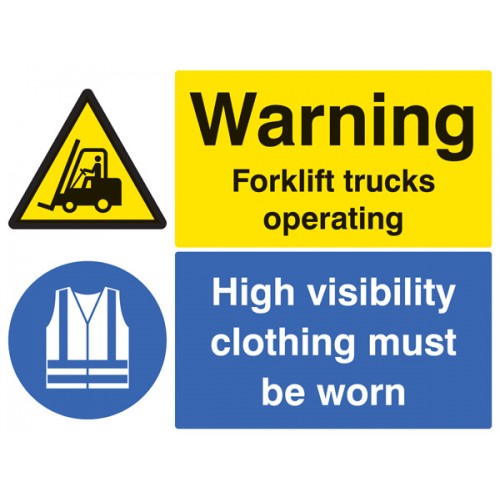 Warning Forklift Trucks Operating High Visibility Clothing Must Be Worn Beyond This Point Self Adhesive Vinyl 300x100mm