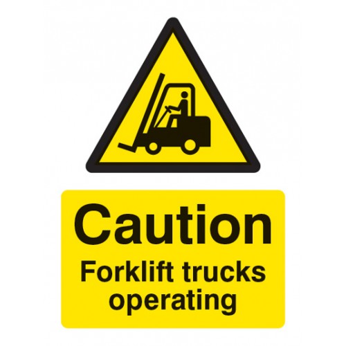 Caution Forklift Trucks Operating Self Adhesive Vinyl 200x300mm