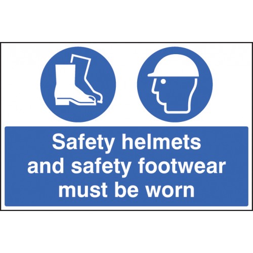 Safety Helmets And Safety Footwear Must Be Worn Self Adhesive Vinyl 300x100mm