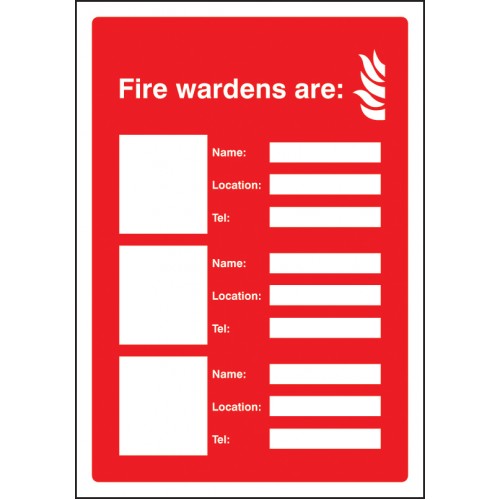 Your Fire Wardens Are (3 Names, Numbers And Locations) Adapt-a-sign 215x310mm