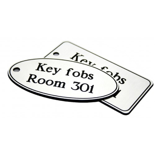 50x100mm Key Fob Oval - White Text On Black