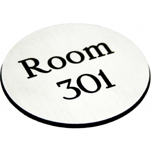 Engraved Sign With Adhesive Backing - 95mm Dia Black Text On White