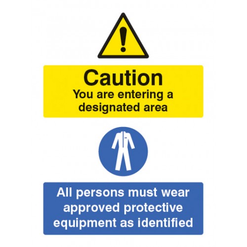 Designated Area All Persons Must Wear Approved PPE Rigid Plastic 300x100mm
