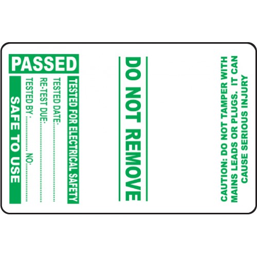 100 PAT Test Cable Wrap Labels - Passed 75x50mm