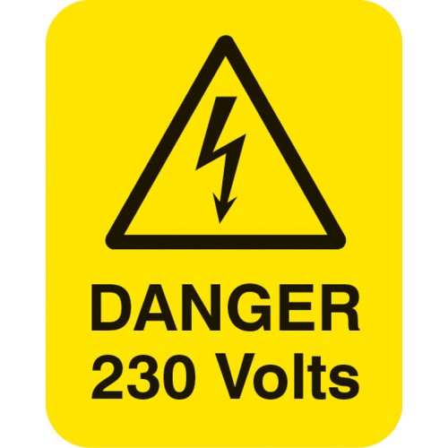 Danger 230 Volts Sheet Of 25 Labels 40x50mm