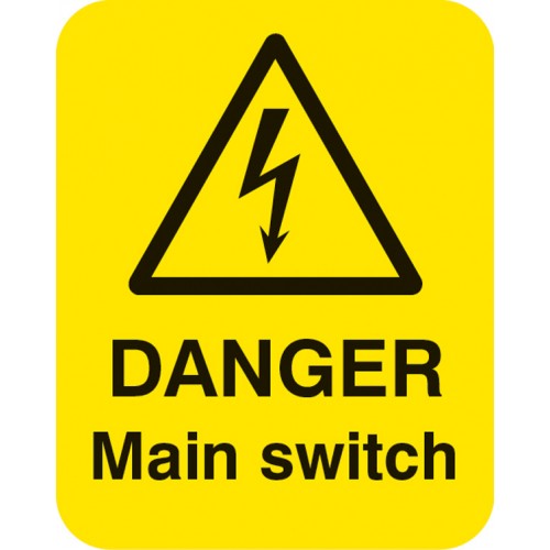 Danger Main Switch Sheet Of 25 Labels 40x50mm