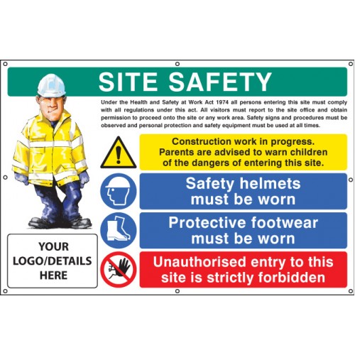 Site Safety, Helmets, Footwear, Unauthorised Entry Custom Banner C/w Eyelets 1270x810mm