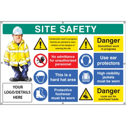 Site Safety, Multi-message, Demolition Work, Custom Banner C/w Eyelets 1270x810mm