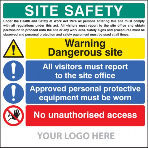 Site Safety Board, Dangerous Site, Visitors, PPE, Access, Site Saver Sign 1220x1220mm | 1220x1220mm |  Miscellaneous