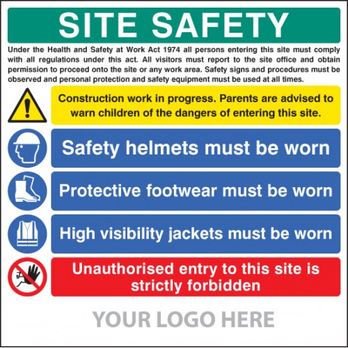 Site Safety Board, Helmets, Footwear, Hi Vis, Unauthorised Entry, Site Saver Sign 1220x1220mm | 1220x1220mm |  Miscellaneous
