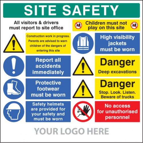 Site Safety Board, Multi-message, Deep Excavations, Site Saver Sign 1220x1220mm | 1220x1220mm |  Miscellaneous