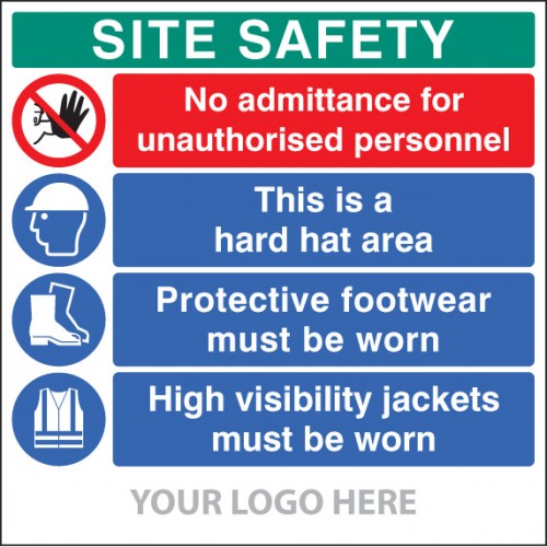 Site Safety Board, No Admittance, Hard Hat, Footwear, Hivis,  Site Saver Sign 1220x1220mm | 1220x1220mm |  Miscellaneous