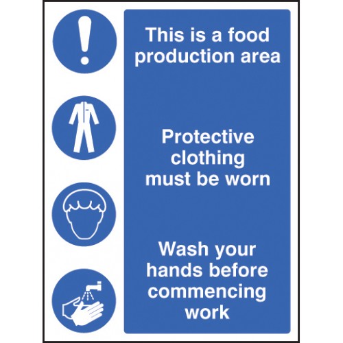 Food Production Area/protective Clothing/wash Hands Self Adhesive Vinyl 400x600mm