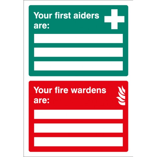 First Aiders/Fire Wardens Are Adapt-a-sign 215x310mm