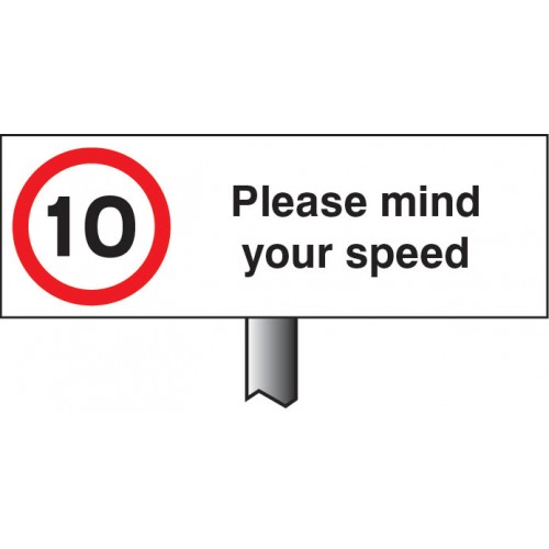 Verge Sign - 10mph Please Mind Your Speed 450x150mm (post 800mm)