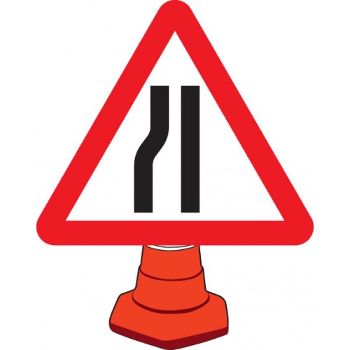 Road Narrowing Left Cone Sign 750mm