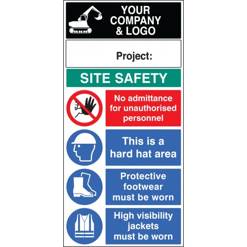 Site Safety Board 600x1200mm C/w Logo And Project |  |  Miscellaneous