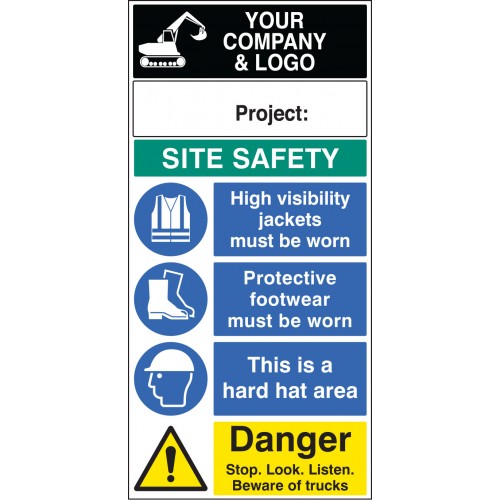 Site Safety Board 600x1200mm C/w Logo And Project
