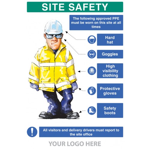 PPE Requirement Sign (Hat,Goggles,Hivis,Gloves,Boots) | 600x900mm |  Miscellaneous