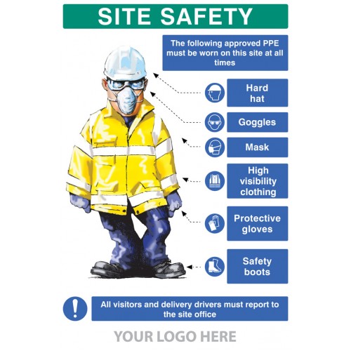 PPE Requirement Sign (Hat,Goggles,Mask,Hivis,Gloves,Boots) | 600x900mm |  Miscellaneous