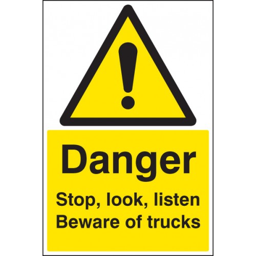 Danger Stop, Look, Listen Beware Of Trucks Floor Graphic 400x600mm