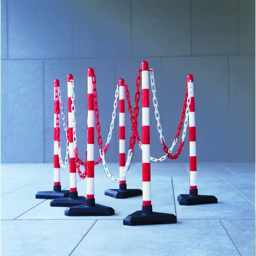 10m Chain Post Kit - 6 Posts, 10m Chain, 10 Hooks & Links - Red/White - Concrete Base