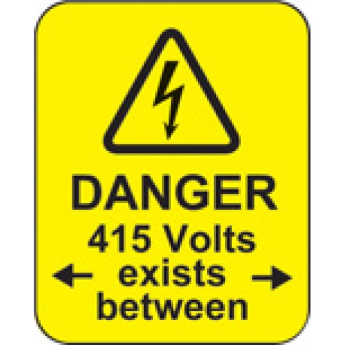 Danger 415 Volts <-exists Between-> Roll Of 100 Labels 40x50mm