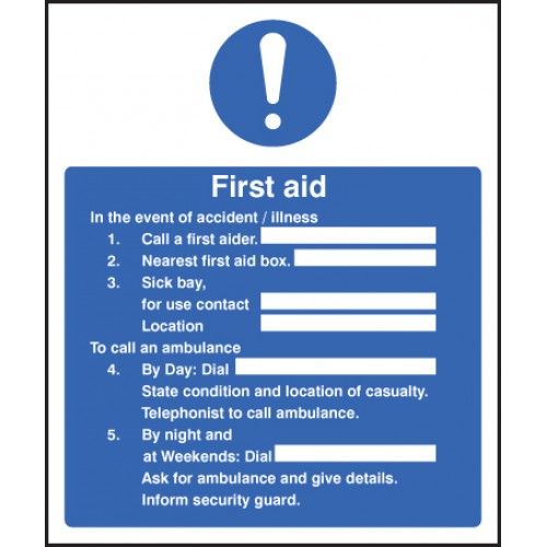 First Aid In The Event Of Accident / Illness | 300x250mm |  Rigid Plastic