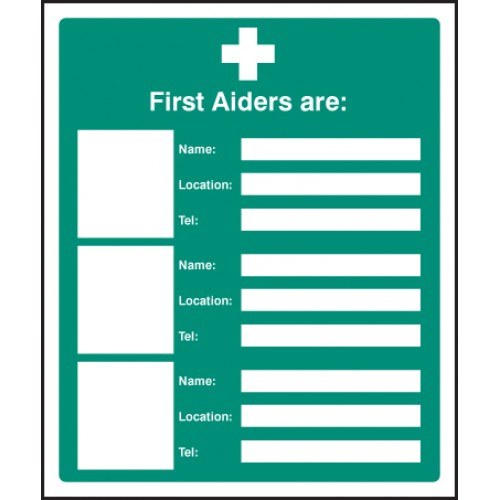 First Aiders Are (space For 3) Rigid Plastic 300x100mm