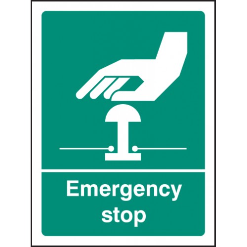 Emergency Stop (white/green) | 300x250mm |  Rigid Plastic