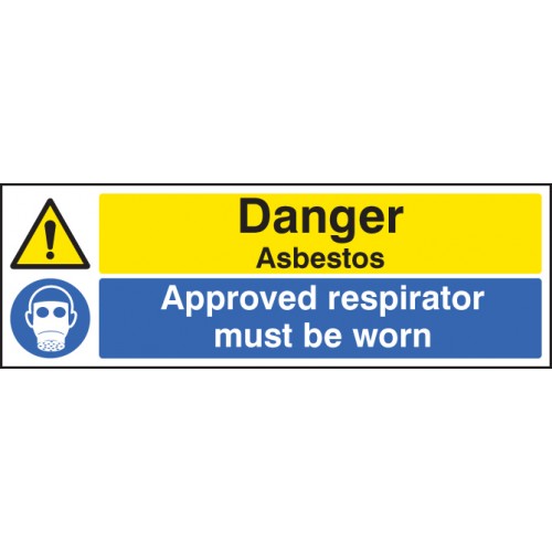 Danger Asbestos Approved Respirator Must Be Worn Self Adhesive Vinyl 300x100mm