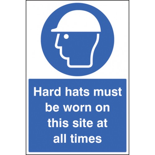 Hard Hats Must Be Worn On This Site At All Times Self Adhesive Vinyl 400x600mm