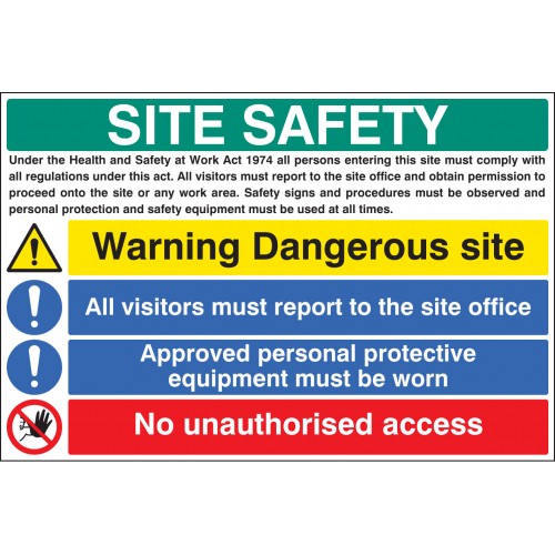 Site Safety - Visitors, Access, Protective Clothing | 900x600mm |  Rigid Plastic