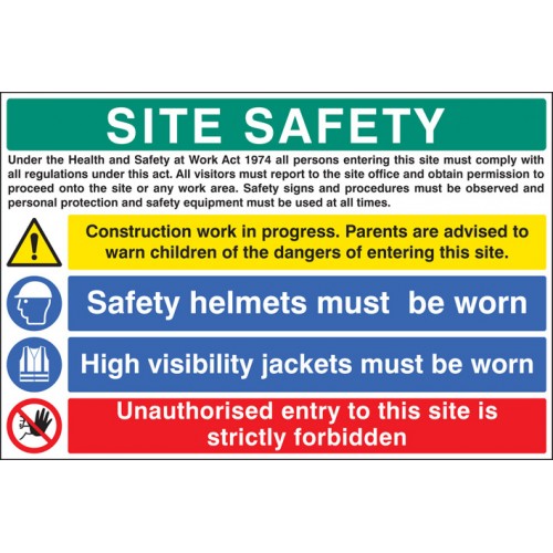 Site Safety - Construction Work In Progress | 900x600mm |  Rigid Plastic