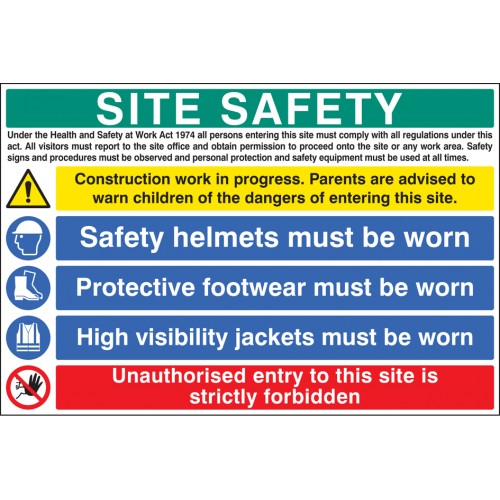 Site Safety - Hard Hat, Vest And Boots | 900x600mm |  Rigid Plastic