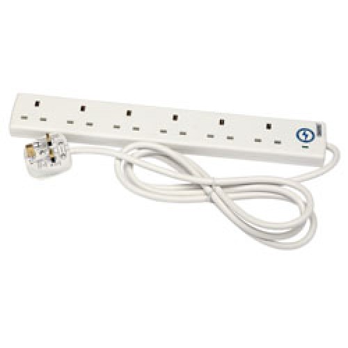 DRAPER 6 Way 2 Metre Surge Protected Extension Lead